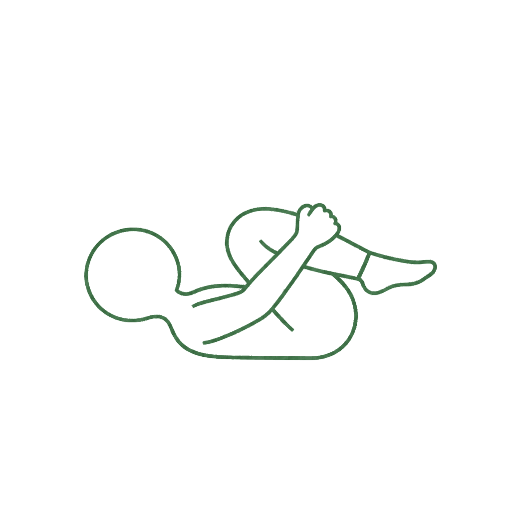 Knees to chest with both knees hugged inward while lying on the back